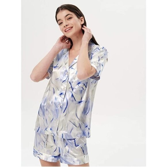 New Blue Satin Silk-Like Pajama Set - Picture 5 of 6